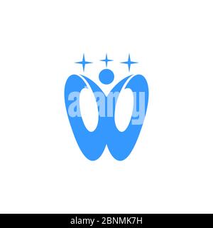 Tooth graphic logo template, with people illustration vector, dental care design concept, isolated on white background. Stock Vector