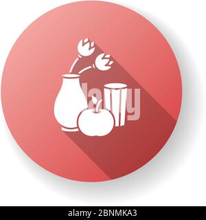 Realism red flat design long shadow glyph icon. Fine art movement. Naturalism style. Vase with flowers and fruit. Still life, visual art. Silhouette RGB color illustration Stock Vector