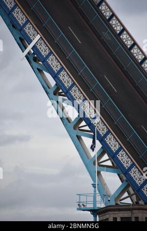 One part of the road in the air (open) Tower Bridge, London. It was up to let a boat go under Stock Photo