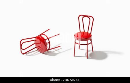 Two chairs one Fallen down on the floor. Relationships Issues concept Stock Photo