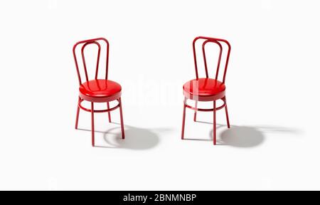Two red chairs isolated on white background. Support or assistance concept. Stock Photo