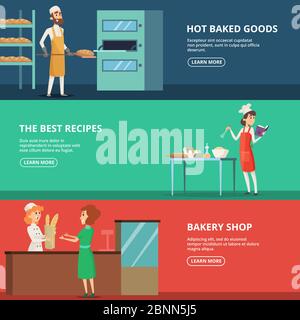 Horizontal banners of various characters bakers at work Stock Vector