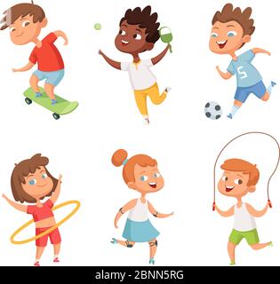 Various kids in active sports. Vector characters isolate on white background Stock Vector