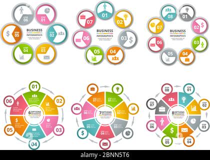 Circle shapes for infographics. Business radial charts Stock Vector