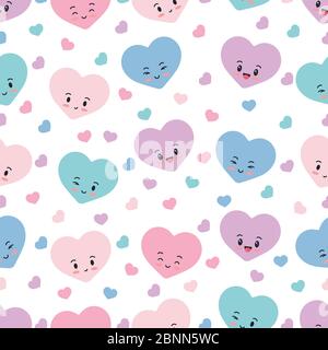 Heart shape emoji seamless pattern isolated on white background. Stock Vector