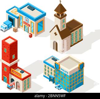 Exteriors of municipal buildings. Vector 3d pictures Stock Vector