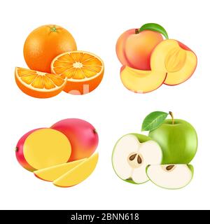 Realistic vector pictures of fresh fruits and vegetables Stock Vector Image  & Art - Alamy