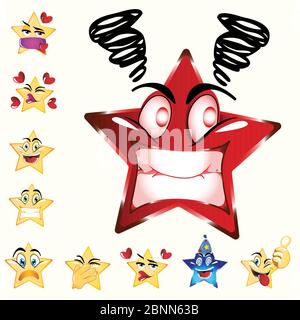 Illustration of Angry Star Emoji. Red combine color. Stock Vector Icon. Light Background. Stock Vector