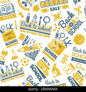 Science symbols pattern. Seamless background with pictures of school Stock Vector