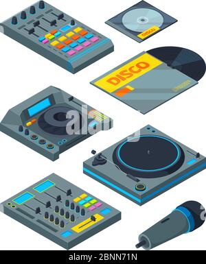 DJ isometric tools. Various instruments for DJ Stock Vector