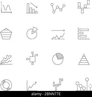 Linear icons of charts. Business icons set isolate Stock Vector