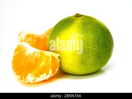 Green yellow mandarin isolated on white background Stock Photo