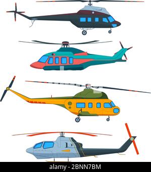 Helicopter Aviation. Helicopters cartoon. Avia transportation isolated on white Stock Vector