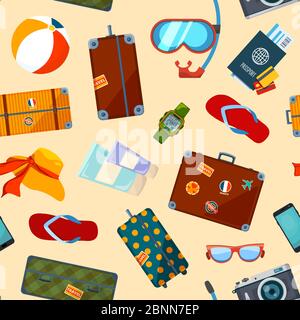 Pattern with summer symbols. Seamless pattern with suitcase and summer icons Stock Vector