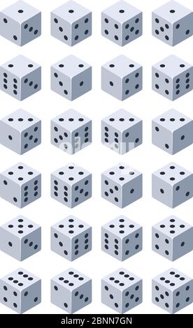 Dice for play. Various isometric 3d pictures of dice for games Stock Vector