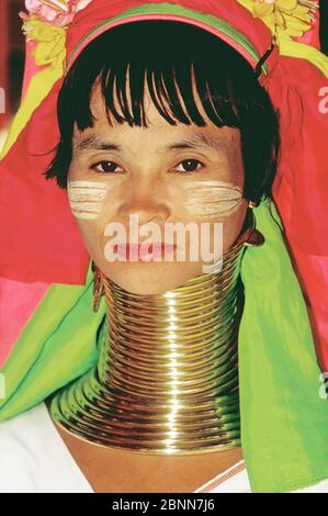 Portrait of woman from Long Neck Tribe, Mae Hong Son, Thailand, Asia Stock Photo
