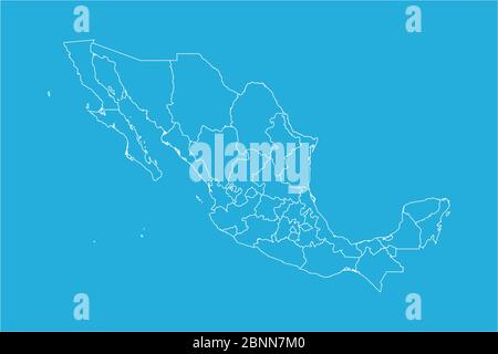 Modern mexico country political map with boundaries vector illustration. Blue, white color. Stock Vector