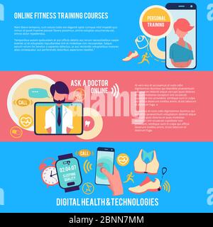 Medicine and technology. Horizontal banners with illustrations of medicine Stock Vector