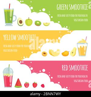 Summer smoothie. Horizontal banners of various smoothie drinks Stock Vector