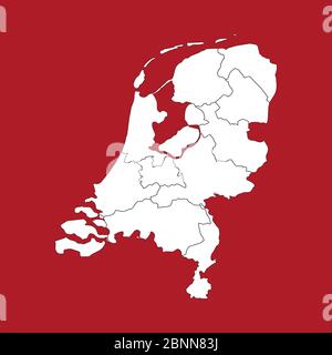 Netherlands political map highlighted white and red background vector. Stock Vector