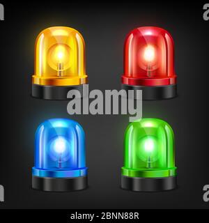 Colored sirens. Various colors of police or fire siren Stock Vector