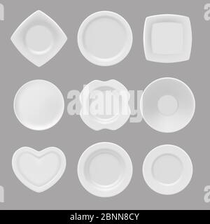 Vector dishware. Realistic pictures of various plates Stock Vector