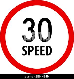 Traffic sign speed limit 30 vector. Red circle background. Road traffic signal. Stock Vector