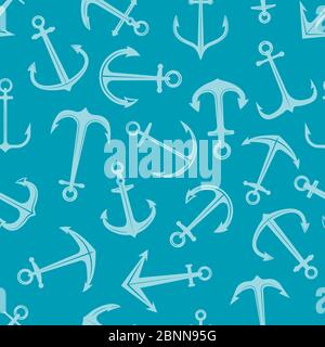 Marine anchor pattern. Navy sailor blue ocean and sea symbols vector seamless nautical background Stock Vector