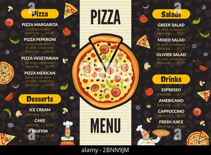 Pizzeria hot pizza fresh ingredients infographics set with pie chart ...