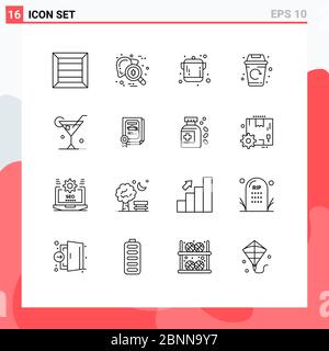 16 Thematic Vector Outlines and Editable Symbols of wine, glass, cooking, been, life Editable Vector Design Elements Stock Vector