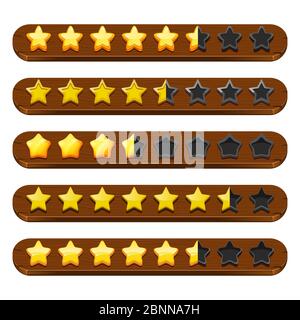 Stars and ribbons gui. Mobile game status bar symbols and colored menu vector items Stock Vector