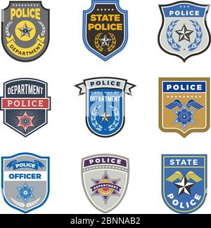 Police shield. Government agent badges and police department officer security vector symbols Stock Vector