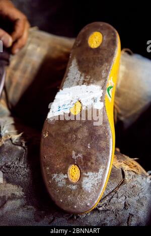 Making shoes - shoemaker craftsmanship, Morocco Stock Photo