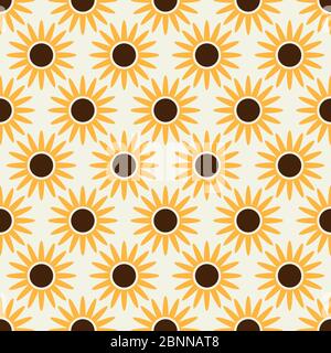 Abstract geometric shape sun flower seamless pattern. Perfect for backgrounds, fabric, backdrop, wallpapers, stickers etc. Stock Vector
