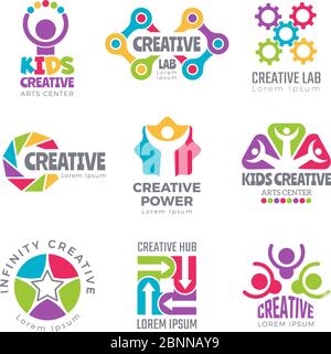 Creative logo templates. Colorful abstract logotypes for developers creators science symbols thinking icon vector elements Stock Vector