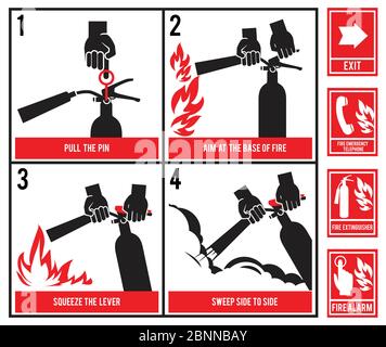 Fire fighting technical illustration. Vector silhouette of fire extinguisher Stock Vector