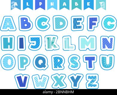 Cartoon alphabet. Letters fonts symbols and numbers vector colored funny characters isolated Stock Vector