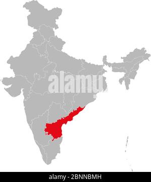India political map highlighting andhra pradesh vector illustration. Gray background. Stock Vector