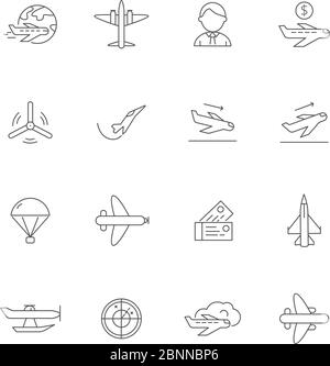 Airplane, Aviation, Aircraft Plane. Thin line icon - Outline flat