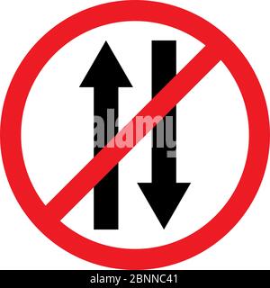 Vehicle prohibited for both direction traffic sign vector. It indicates that traffic flow is not allowed in this area. No entry traffic symbol. Stock Vector