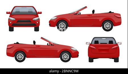 Cabriolet car. Luxury vehicle super sports car business cab on road vector realistic pictures Stock Vector