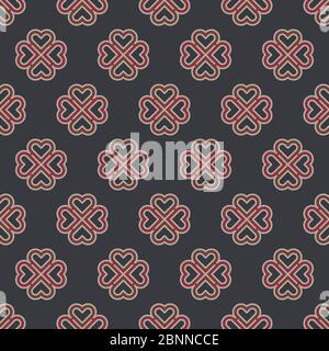 Vintage heart flower seamless pattern vector art deco. Red, orange, black shade. Stock Vector