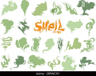 Bad smell. Steam smoke clouds of cigarettes or expired old food vector cooking cartoon icons Stock Vector