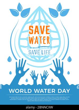 Save water. Aqua liquid drops healthcare poster vector concept picture for water day Stock Vector