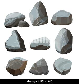 Colored cartoon stones. Granite large and small rocky gravels and boulders vector colored pictures Stock Vector