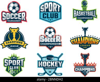 Sport emblem. Super star world cup competition badges logos and vector sticker Stock Vector