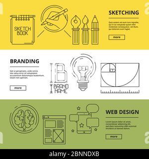 Creative banners. Computer art processes web design advertising printing technology brand development marketing concepts vector symbols Stock Vector