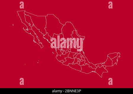 Modern mexico country political map with boundaries vector illustration. red, white color. Stock Vector