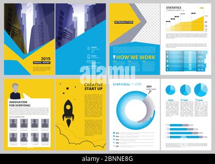 Annual report pages. Modern brochure layout with abstract shapes and place for text vector business presentation Stock Vector