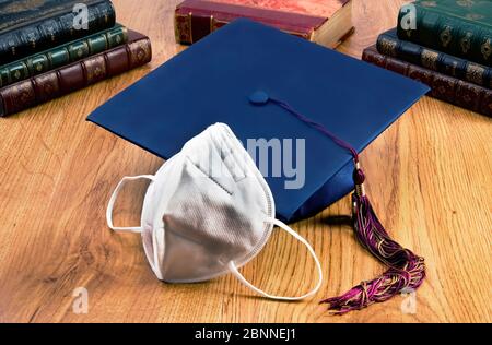 School graduation with N95 face mask. Stock Photo
